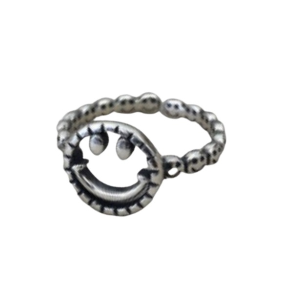 Sterling Silver S925 Adjustable Smiley Ring - Picture 2 of 3